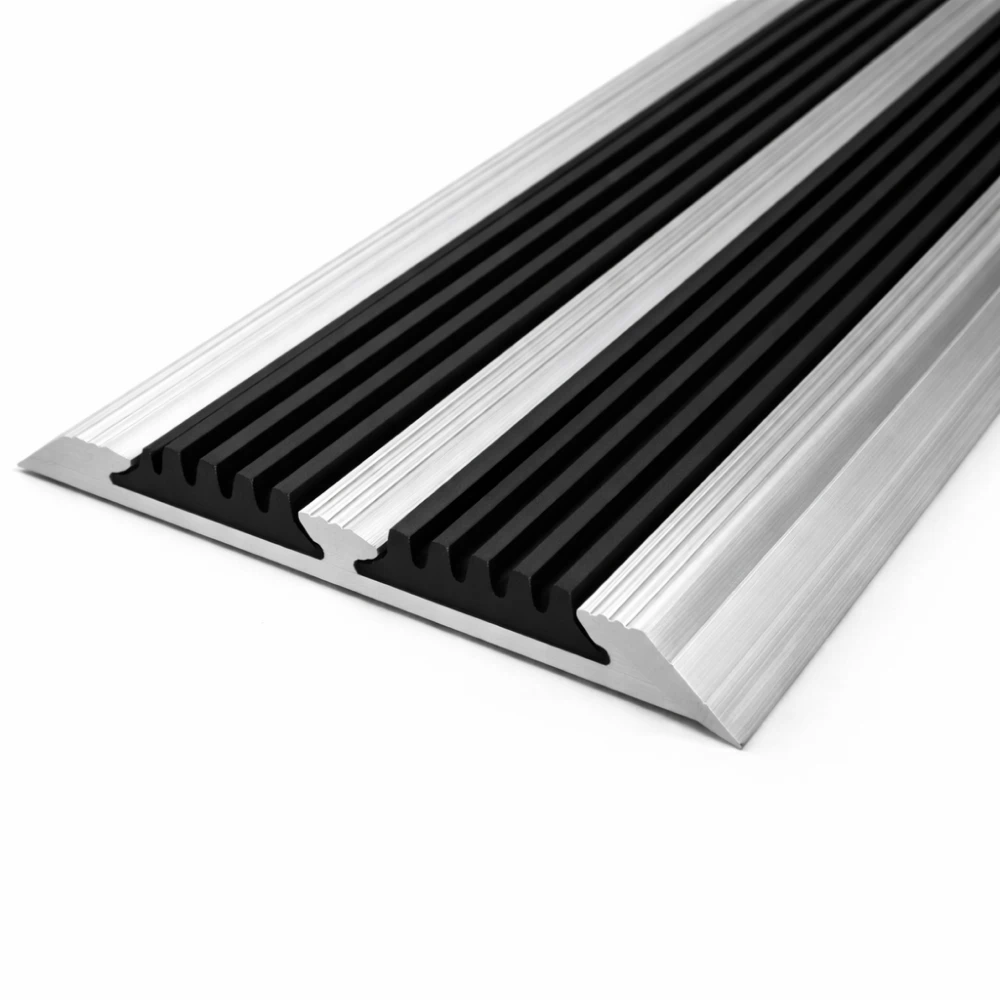 Планка алюминиевая с 2-мя вставками 80*5мм, 2м, вставки черные