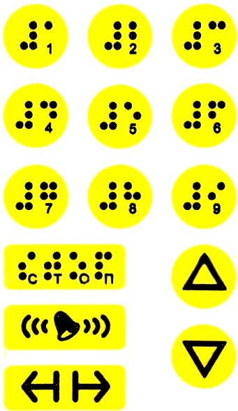 Набор тактильных наклеек д/лифта, 130*70мм, желтый
